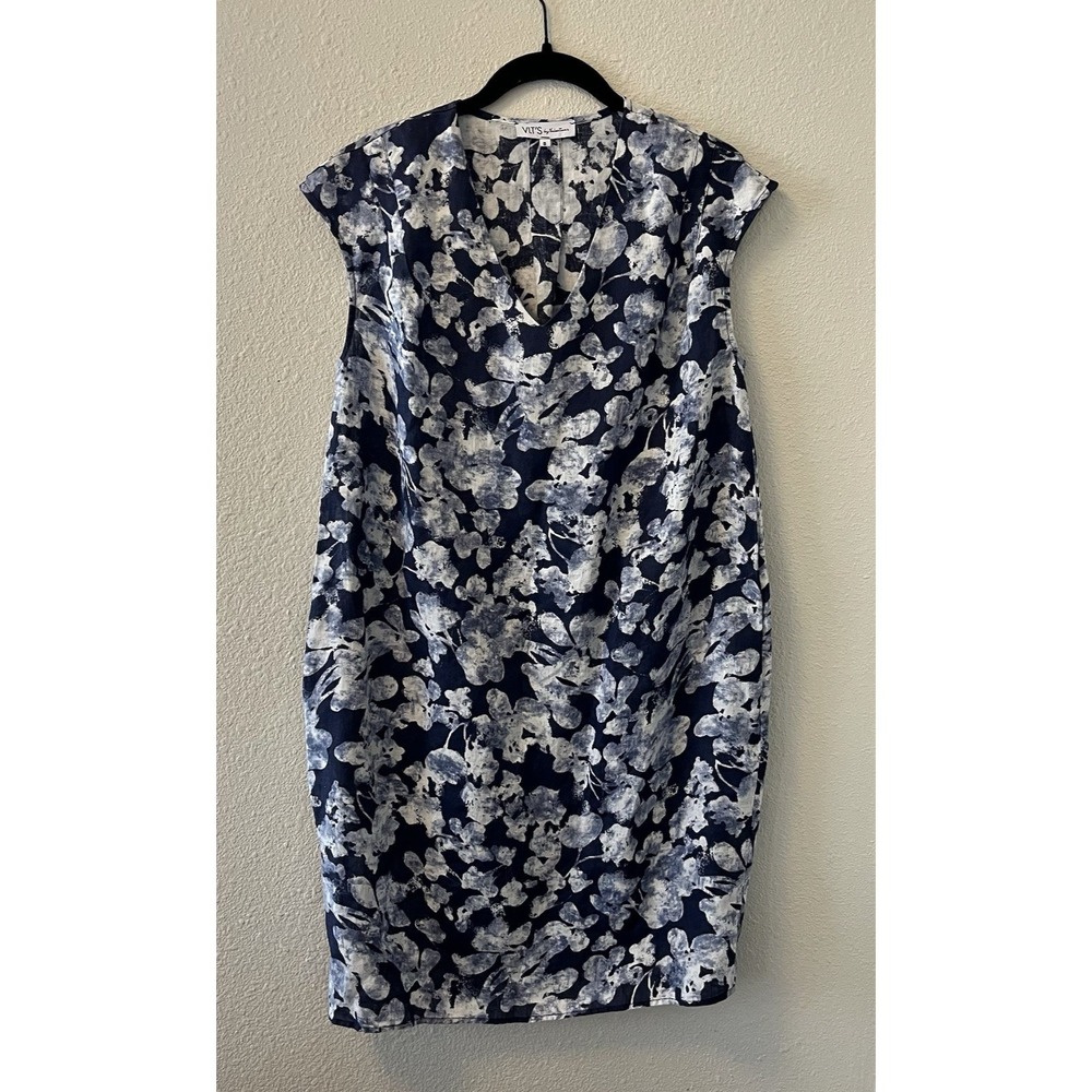VLT'S by Valentina's Dress Size Small 100% Linen Blue Knee Length V-Neck Casual